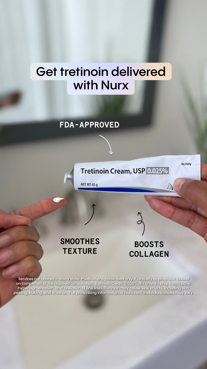 Static ad: tretinoin in hand with benefit callouts